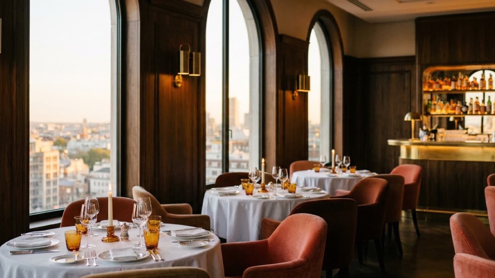 Fine-dining hotel restaurant at dusk